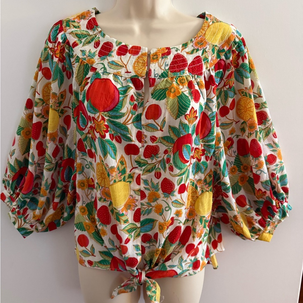 Rose & Olive Colorful Fruit Print Blouse small